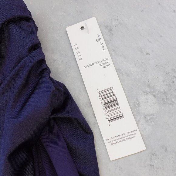 Blue High Waisted Swim Bottom Small Shirred Skimpy High Cut Ruched Beach TAHARI - Picture 3 of 9